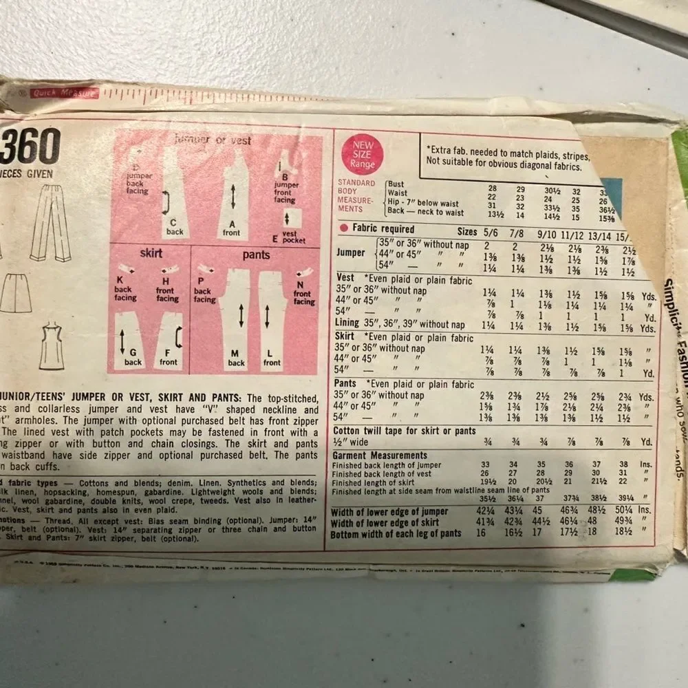 60’s Jumper Simplicity 8360 Sewing Pattern Young Jr/Teen Size 7/8